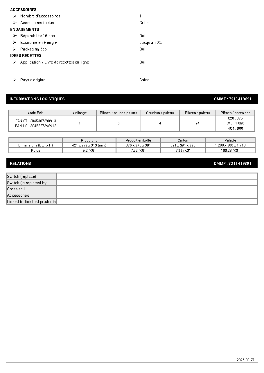 Fiche technique fournisseur