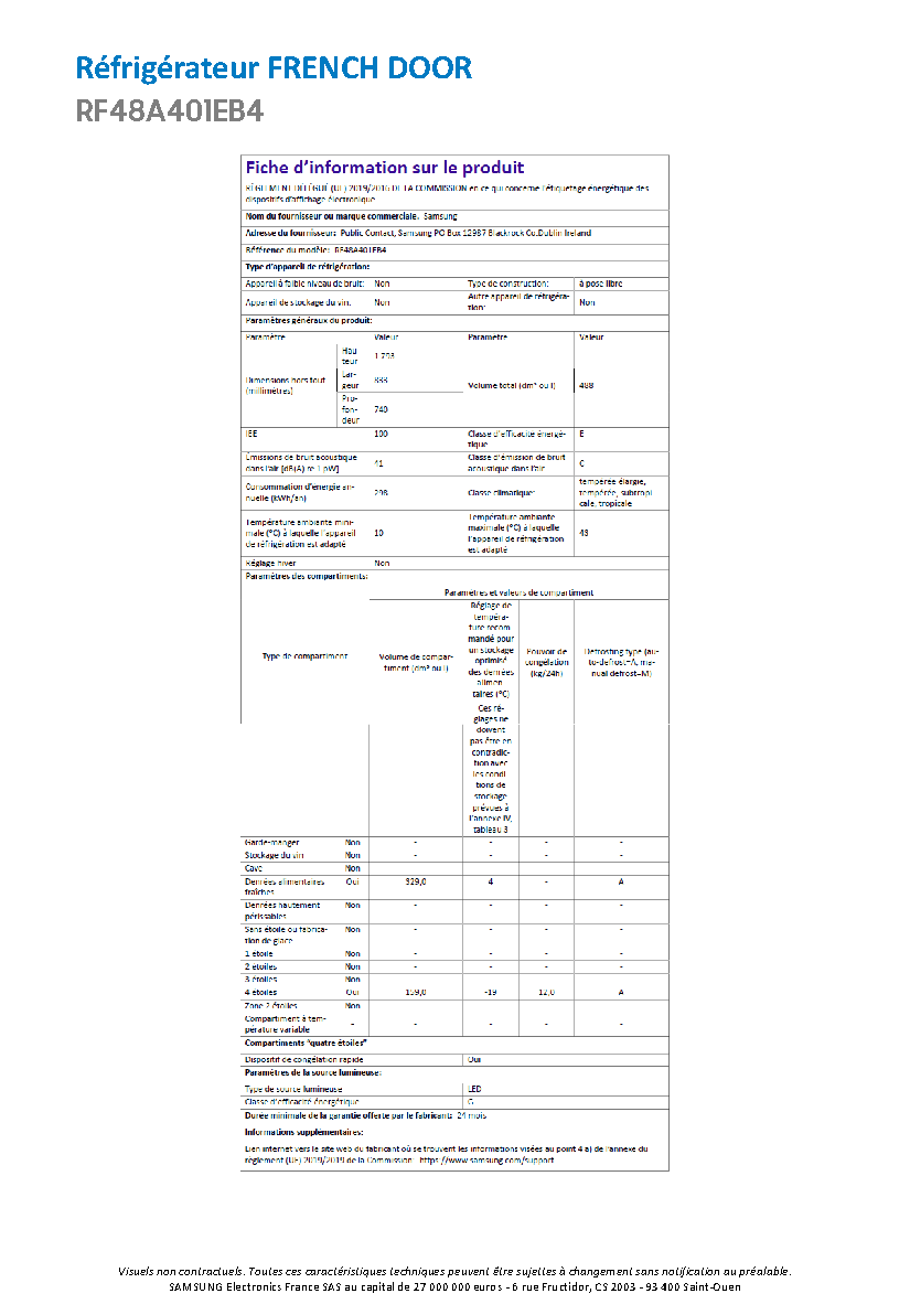 Fiche technique fournisseur