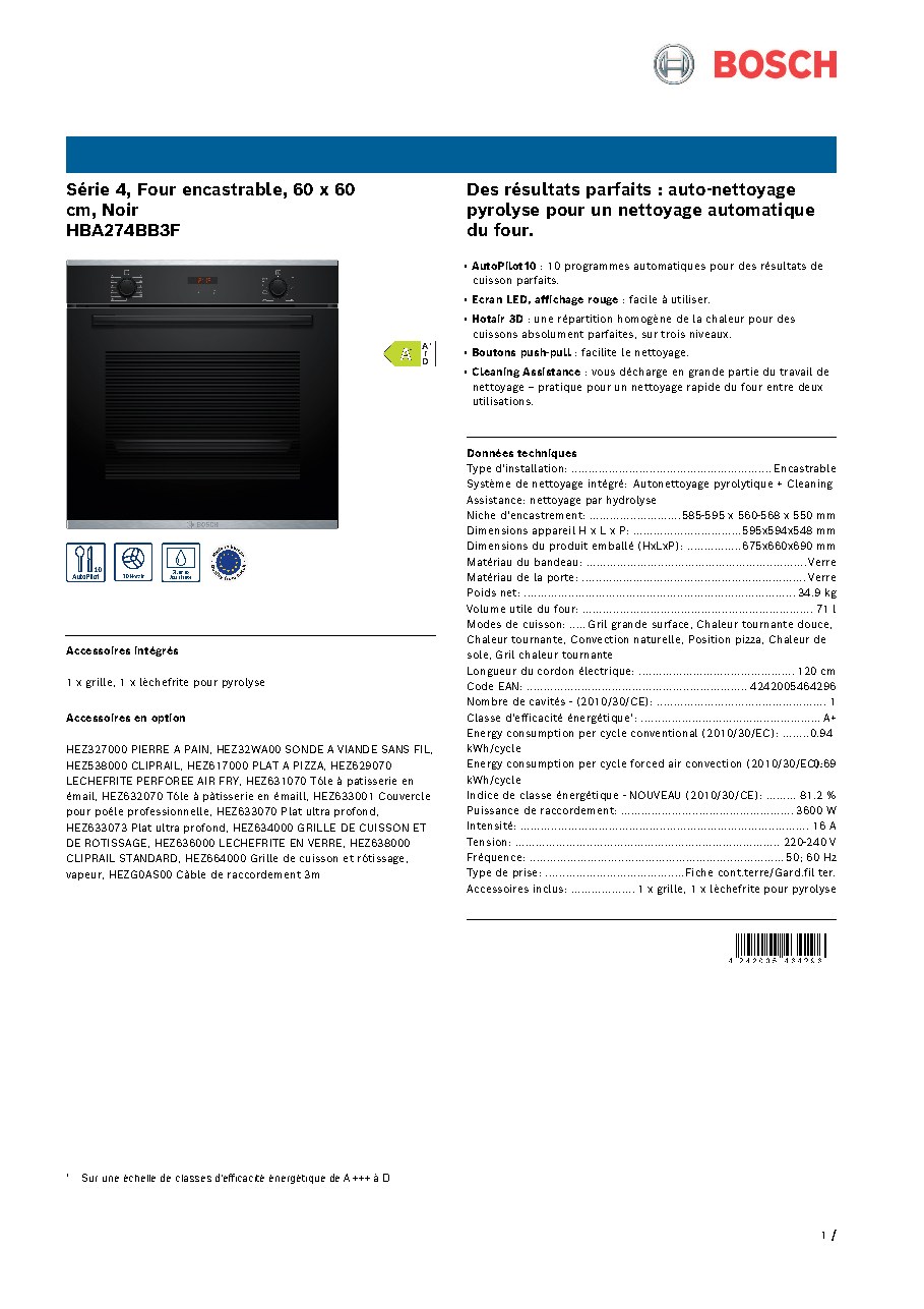 Fiche technique fournisseur