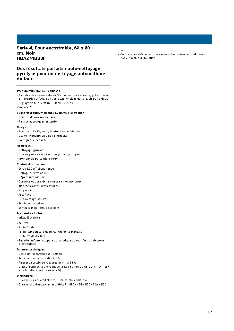 Fiche technique fournisseur