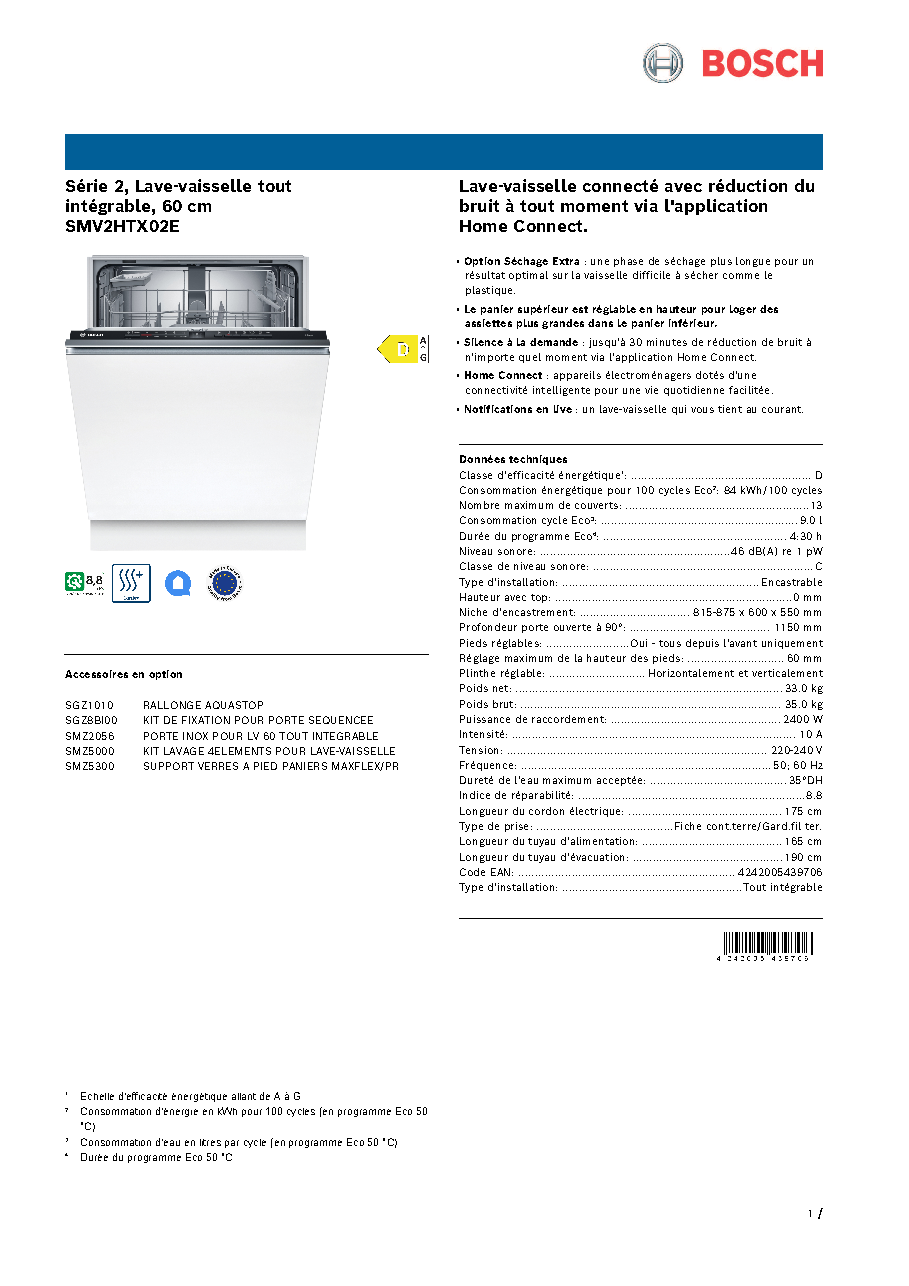 Fiche technique fournisseur