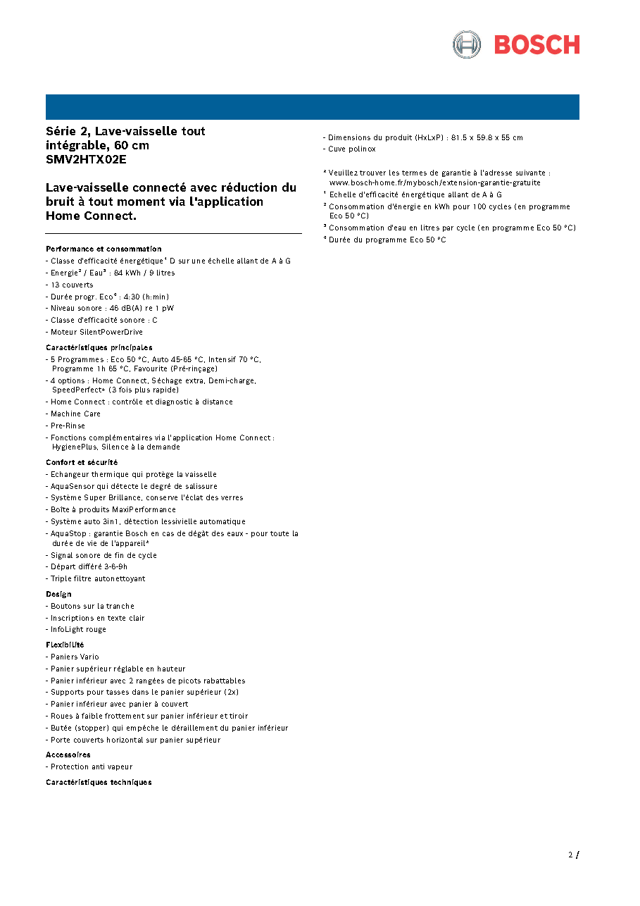 Fiche technique fournisseur