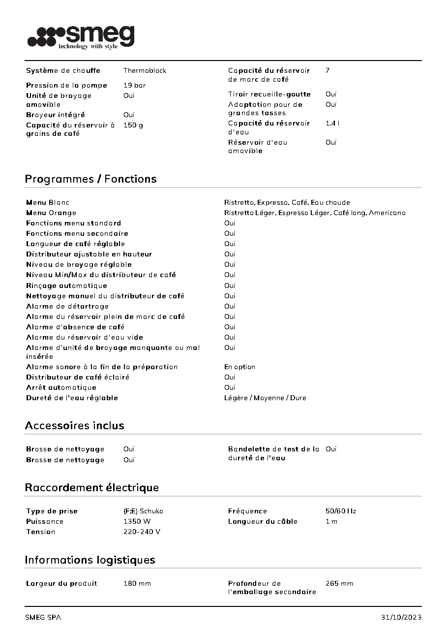 Fiche technique fournisseur