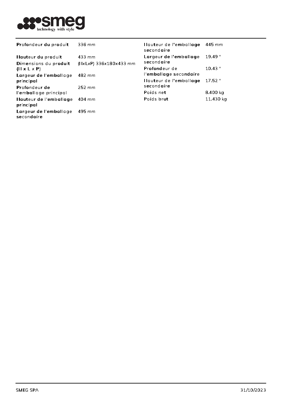 Fiche technique fournisseur