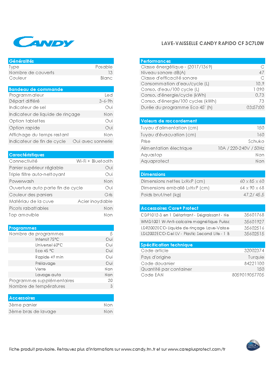 Fiche technique fournisseur