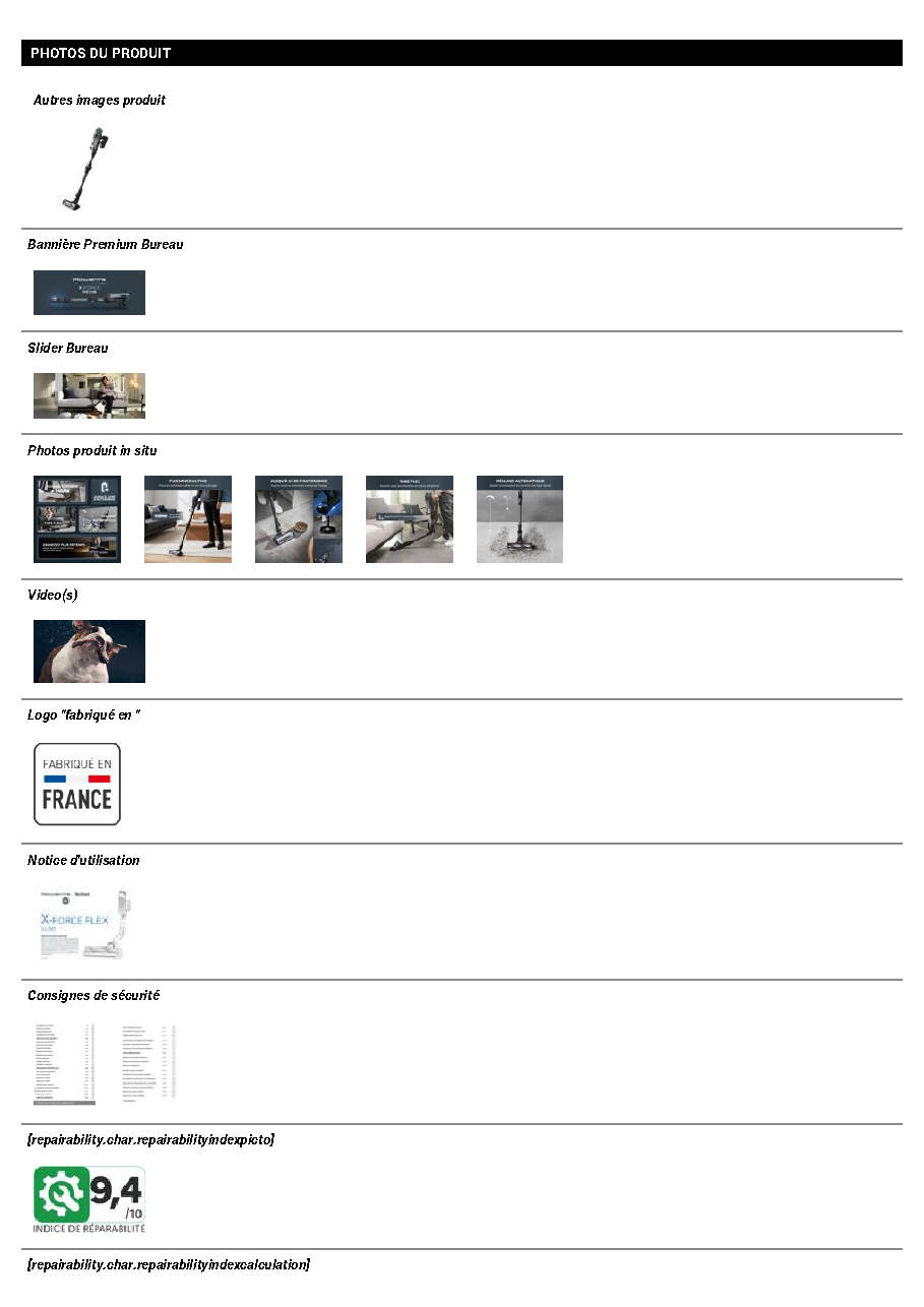 Fiche technique fournisseur