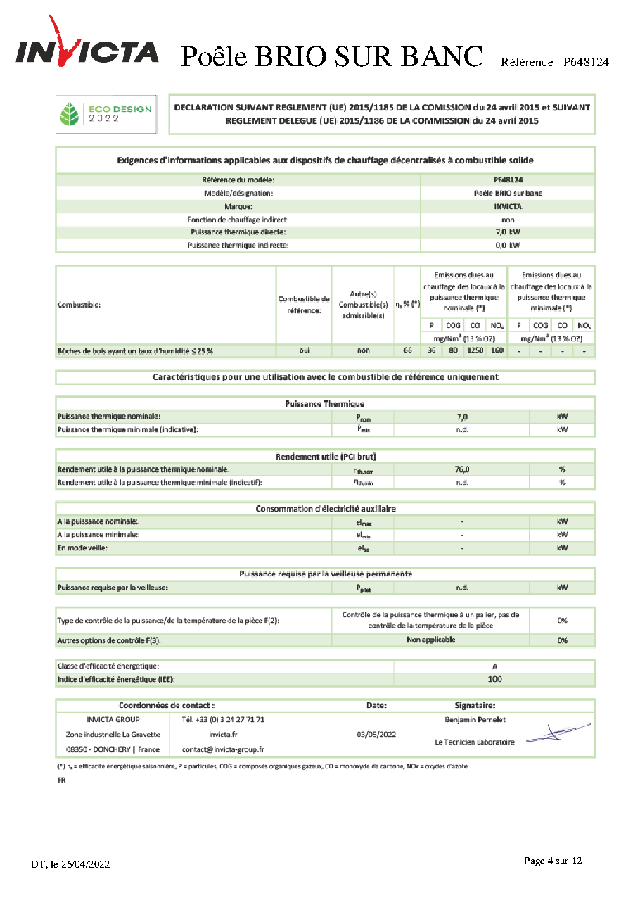 Fiche technique fournisseur