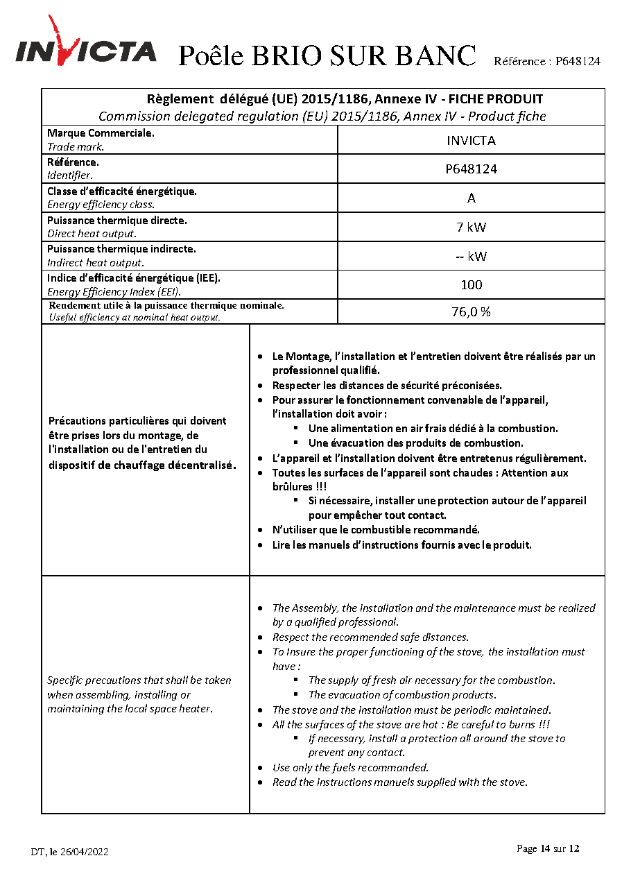 Fiche technique fournisseur
