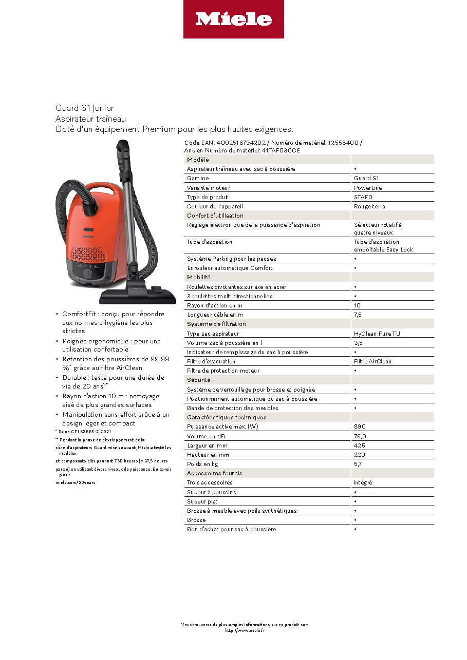 Fiche technique fournisseur