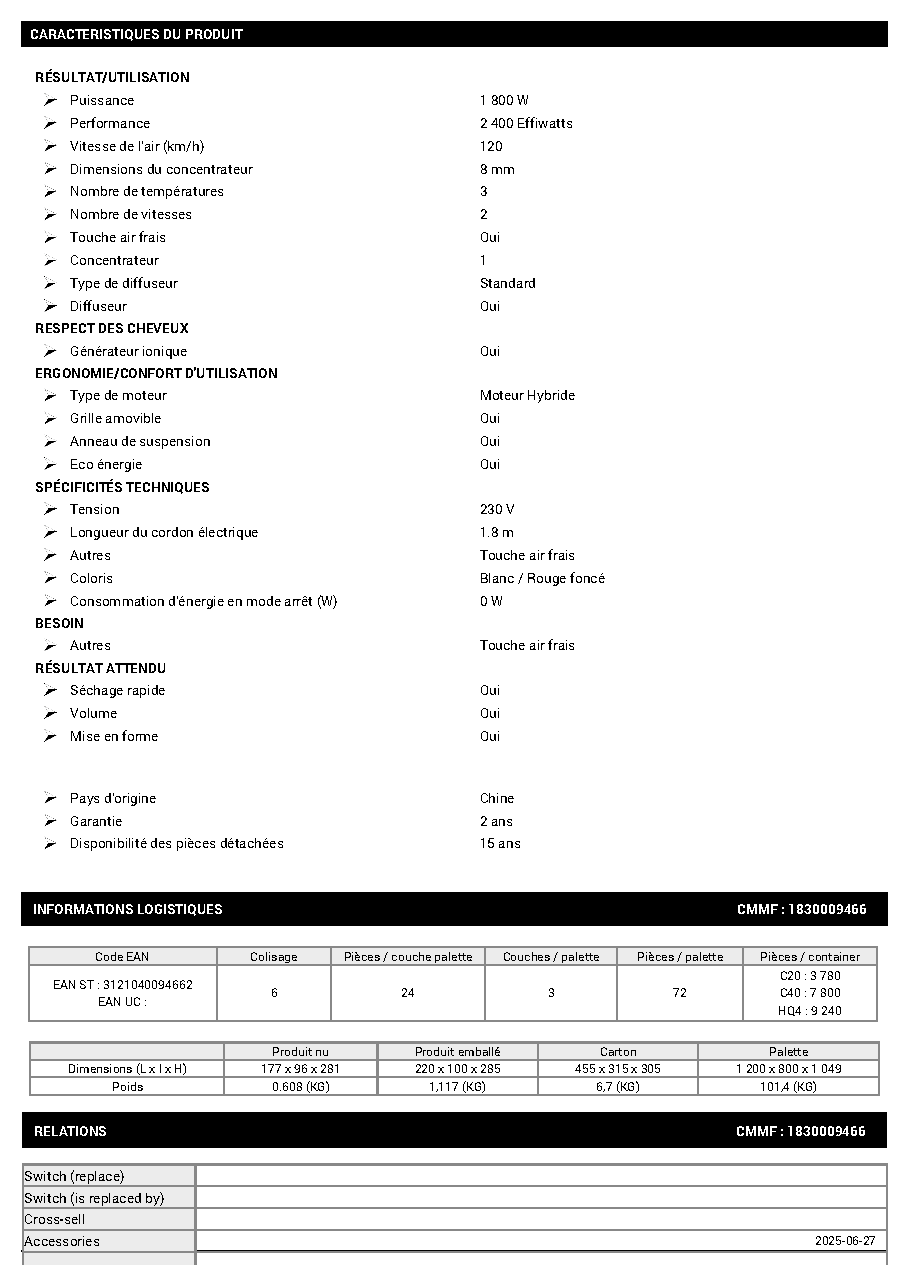 Fiche technique fournisseur