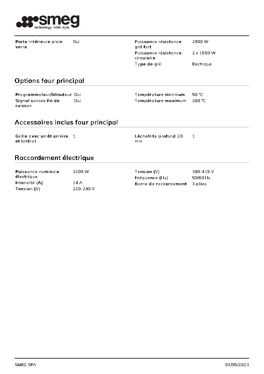 Fiche technique fournisseur
