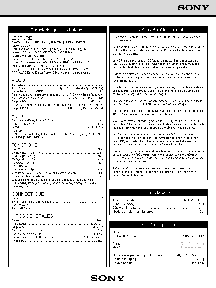 Fiche technique fournisseur