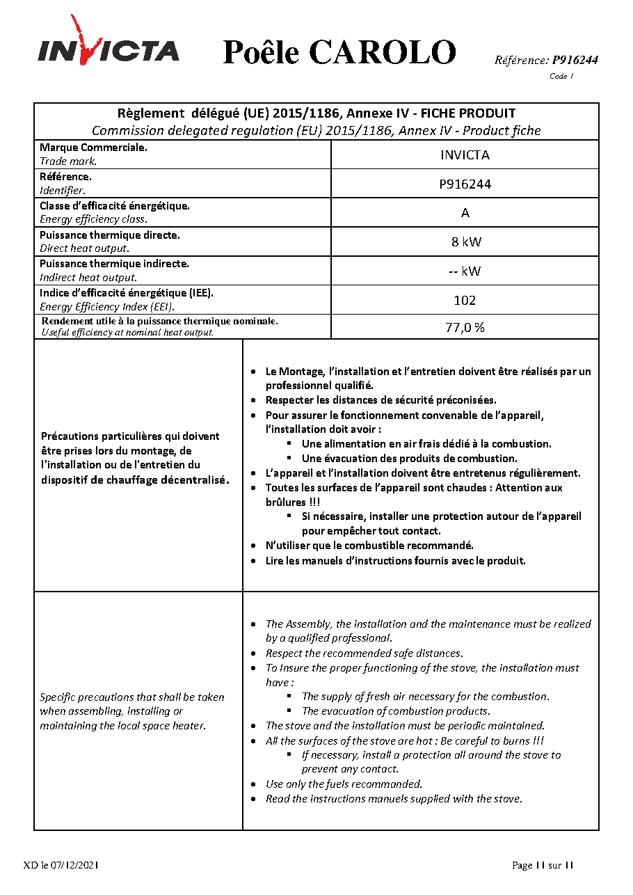 Fiche technique fournisseur