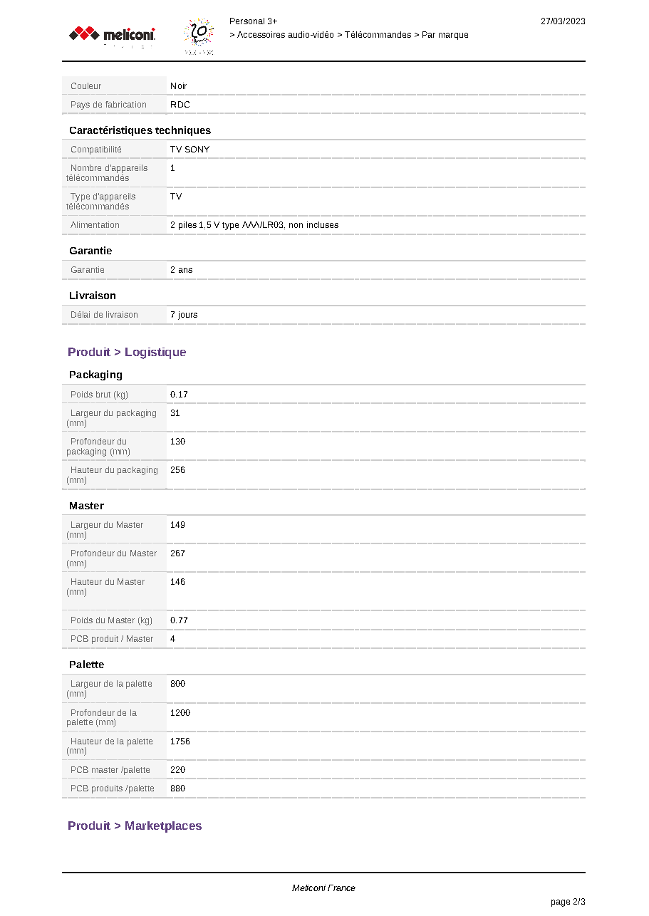 Fiche technique fournisseur
