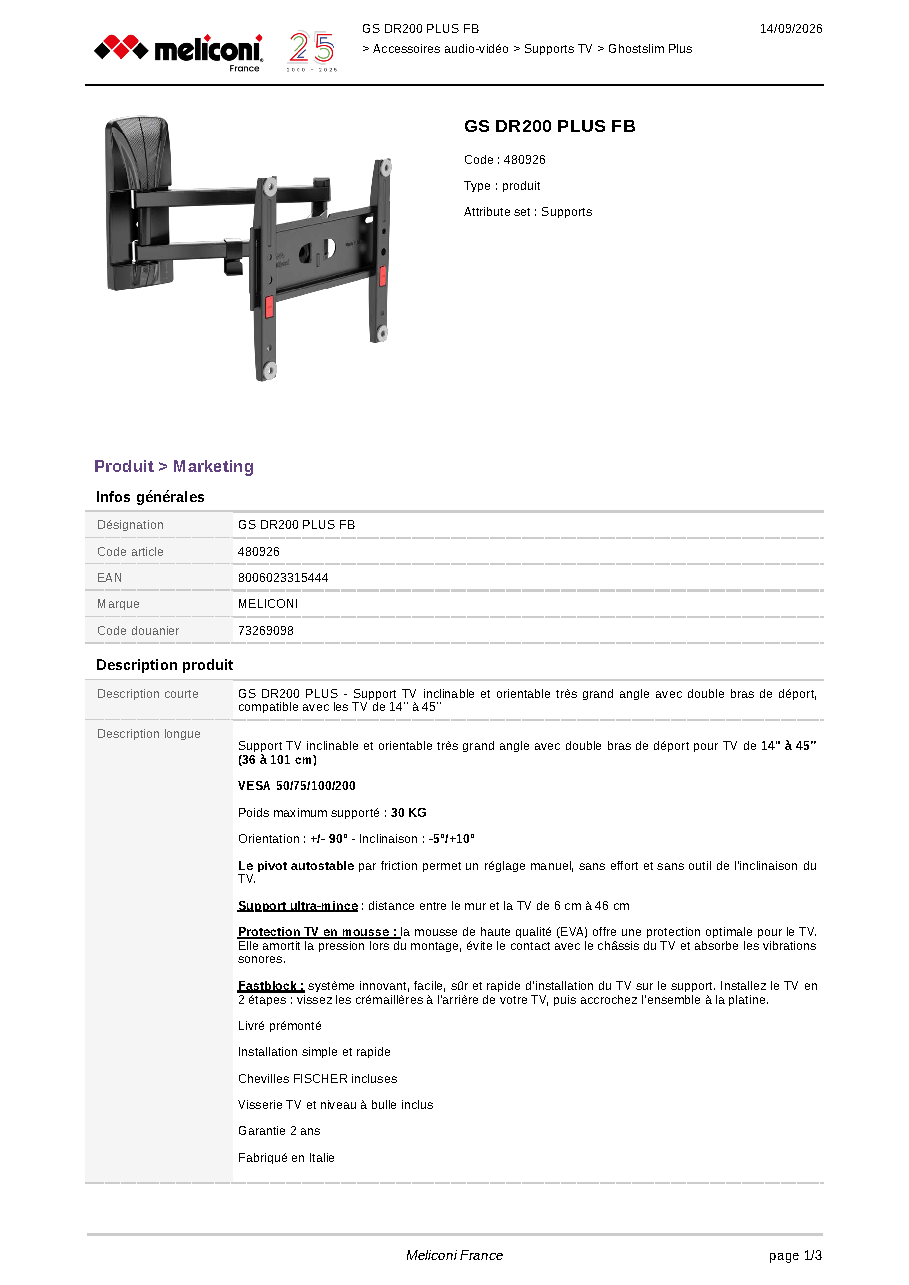 Fiche technique fournisseur