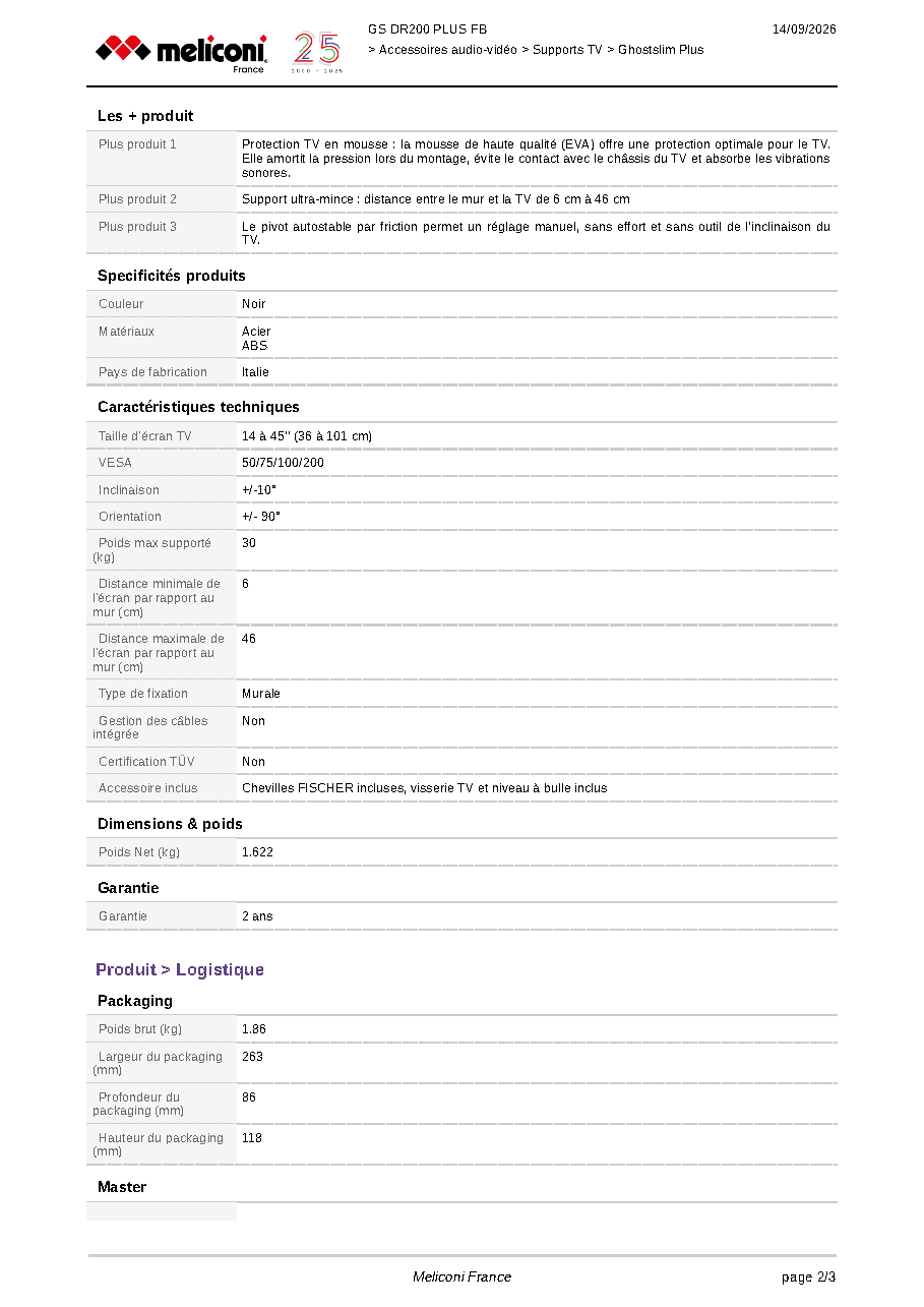 Fiche technique fournisseur
