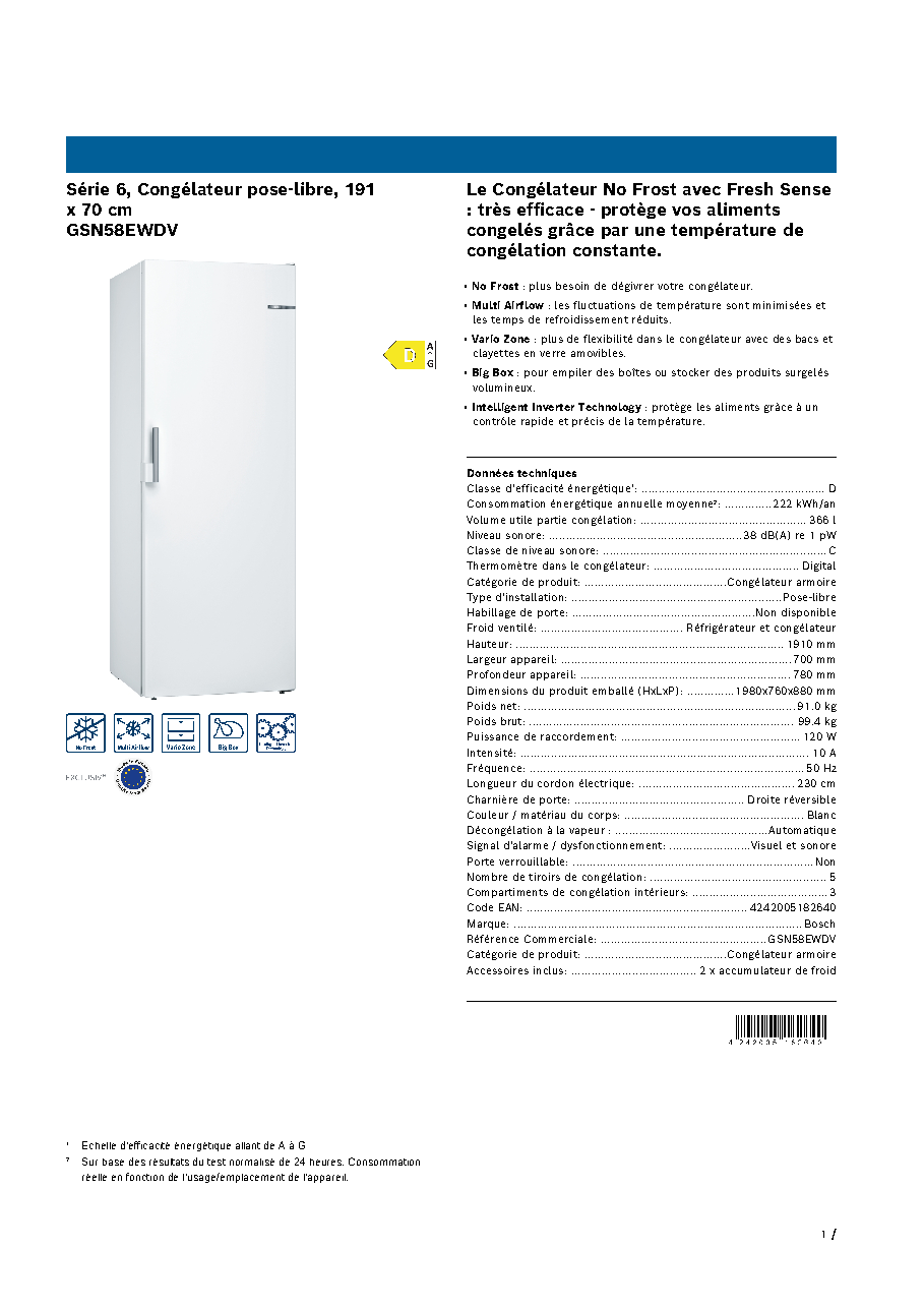 Fiche technique fournisseur