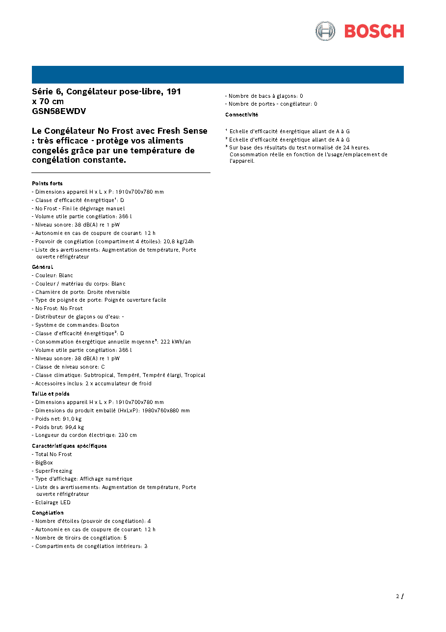 Fiche technique fournisseur