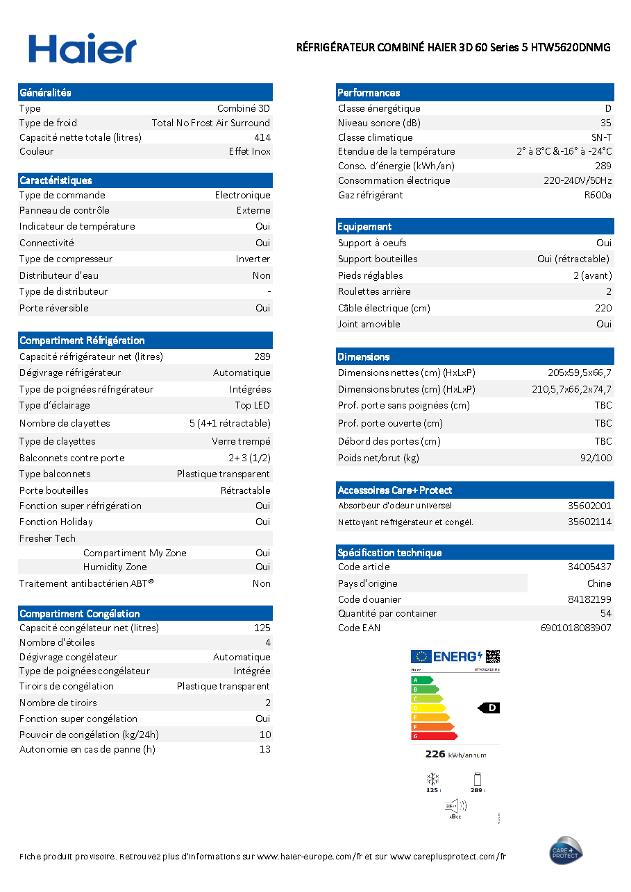 Fiche technique fournisseur