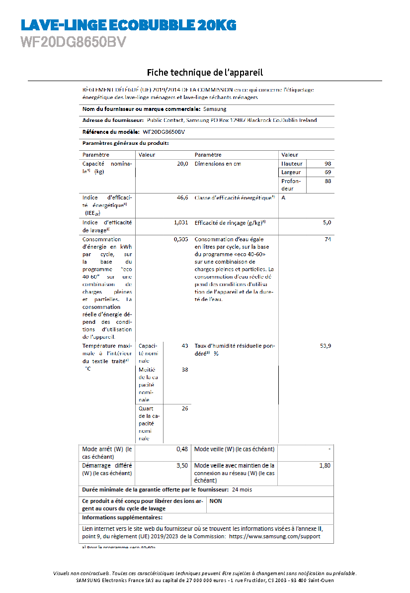 Fiche technique fournisseur