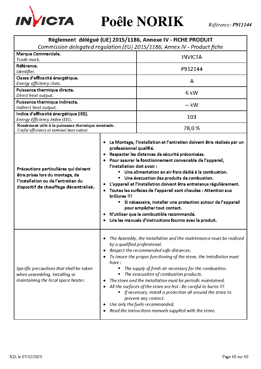 Fiche technique fournisseur