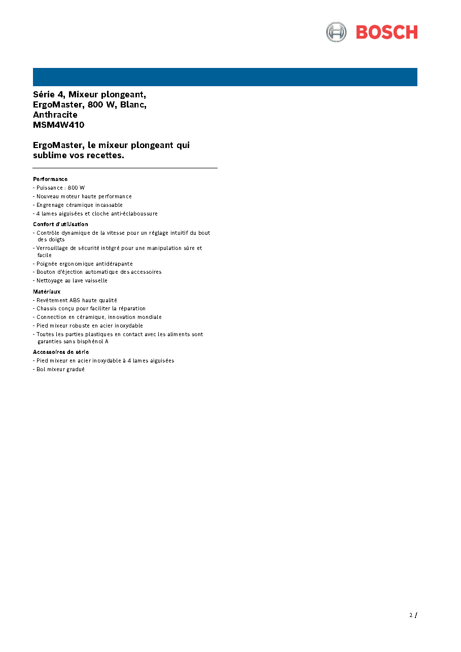 Fiche technique fournisseur