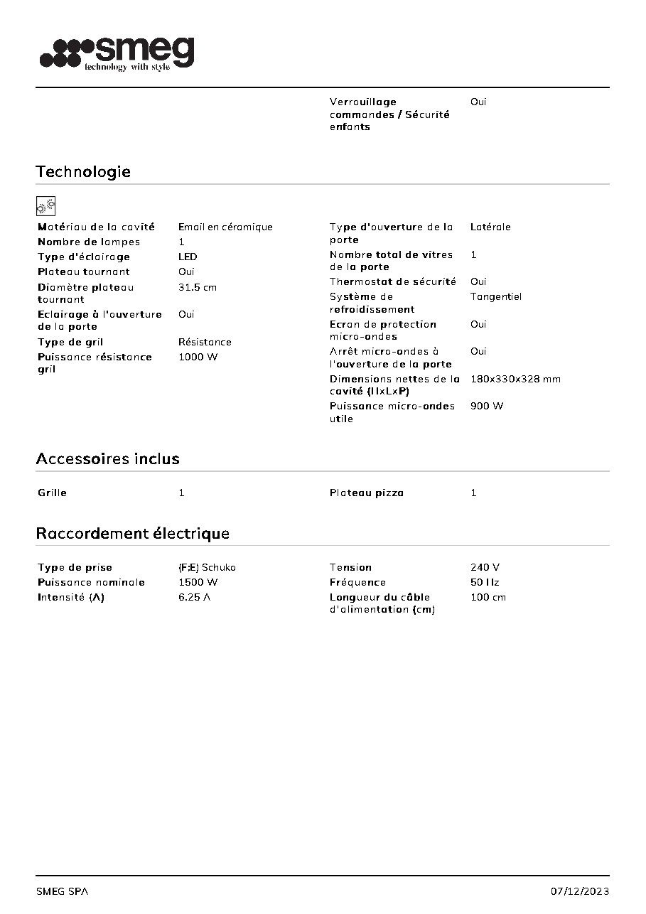 Fiche technique fournisseur