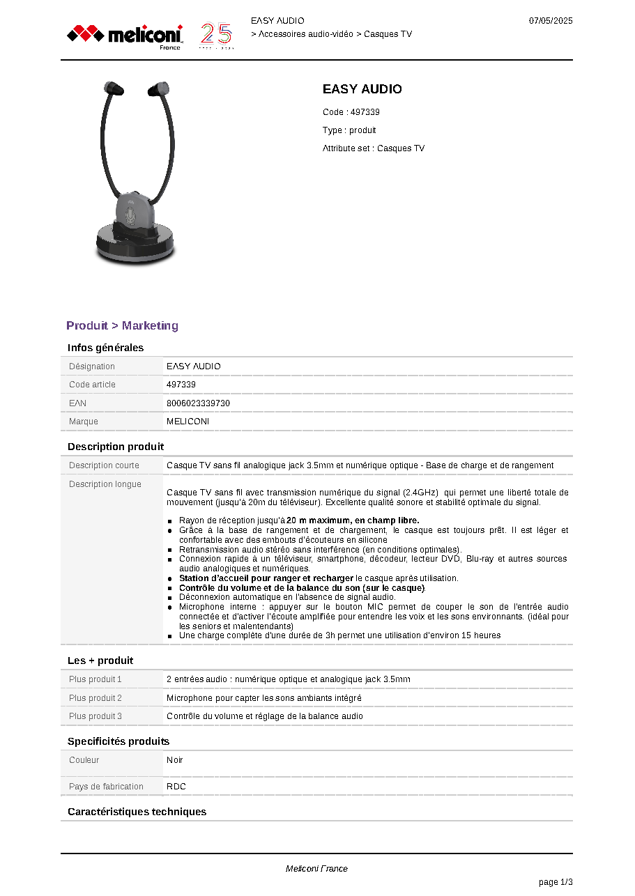 Fiche technique fournisseur