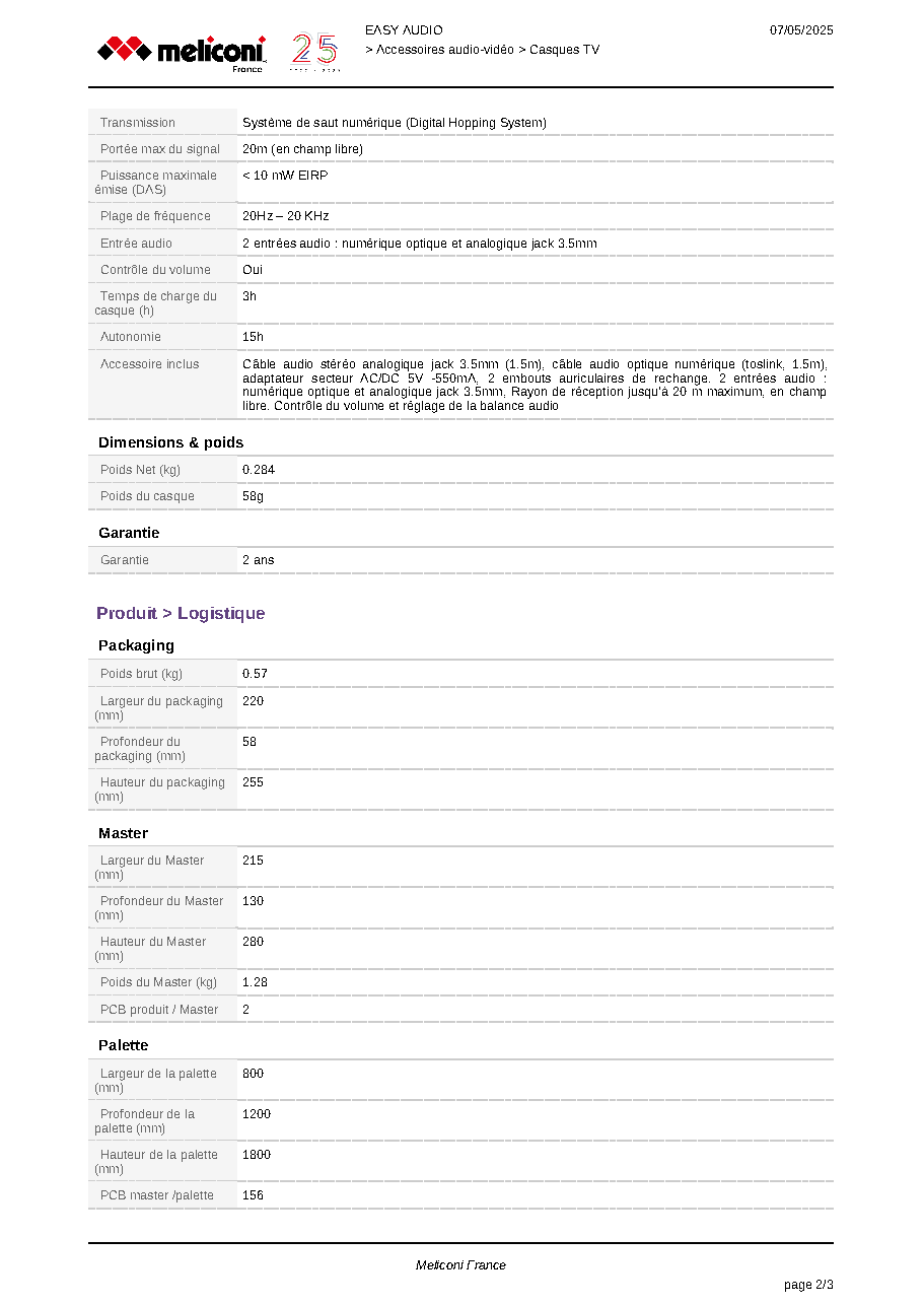 Fiche technique fournisseur