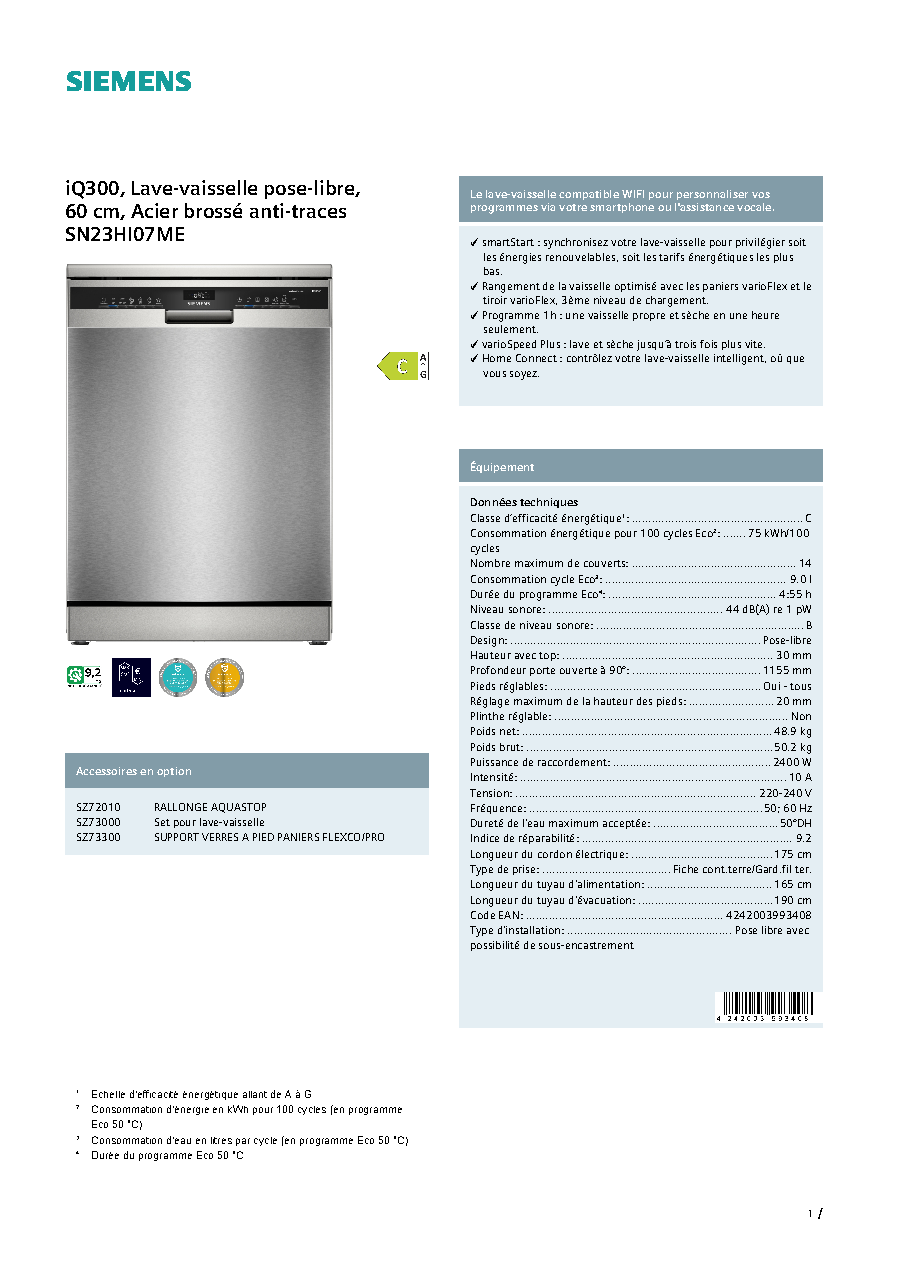 Fiche technique fournisseur