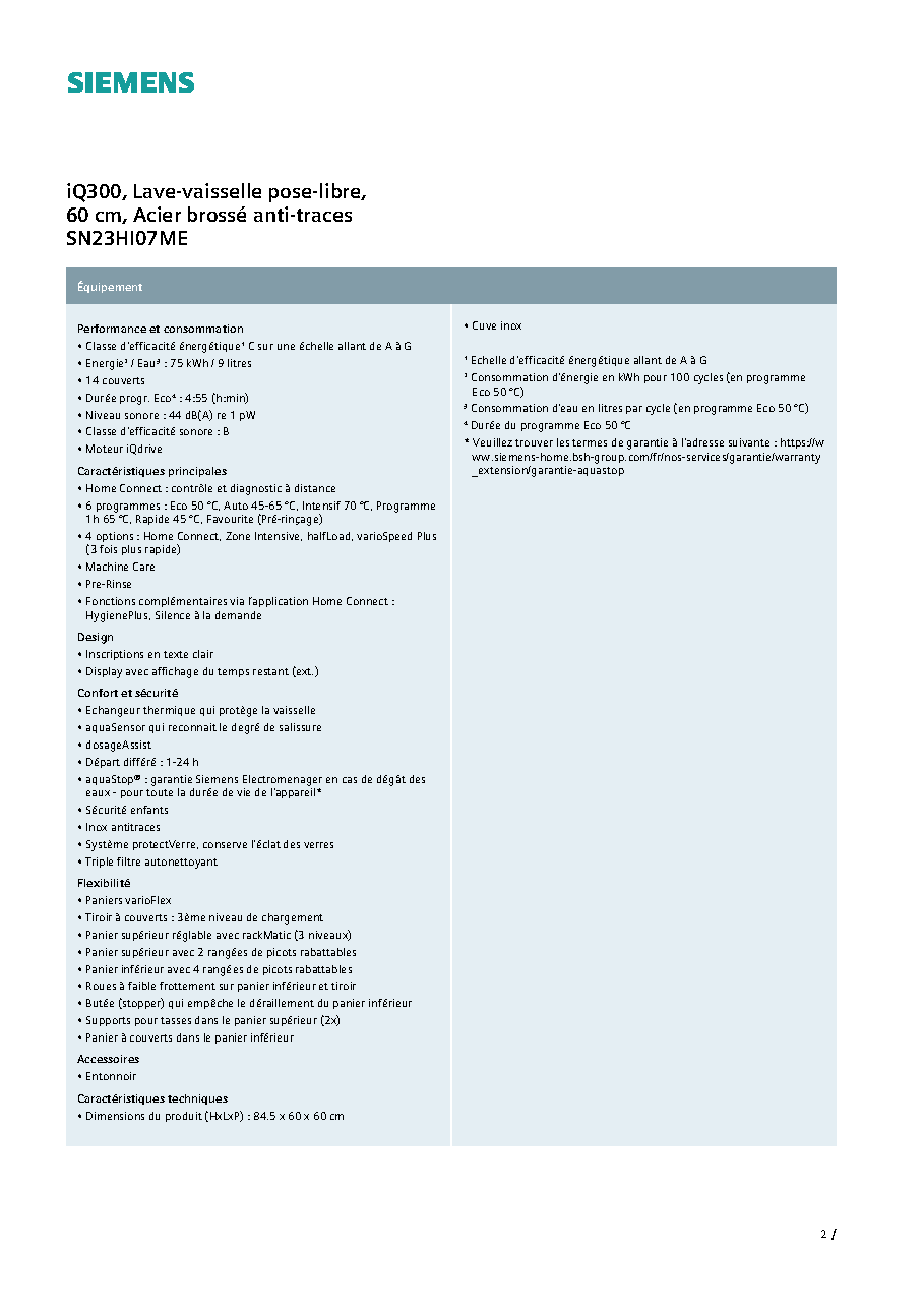 Fiche technique fournisseur