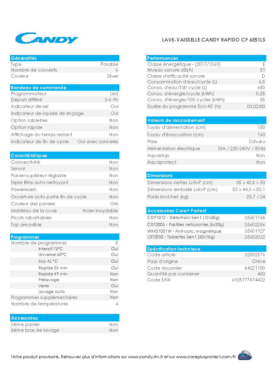 Fiche technique fournisseur