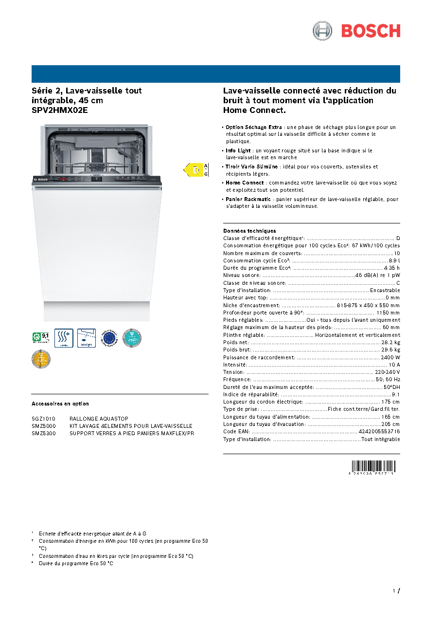 Fiche technique fournisseur