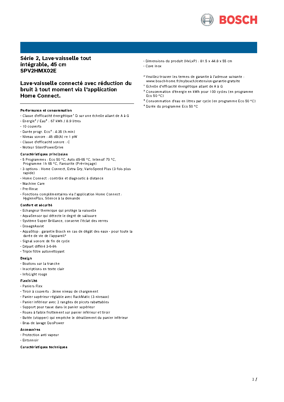 Fiche technique fournisseur