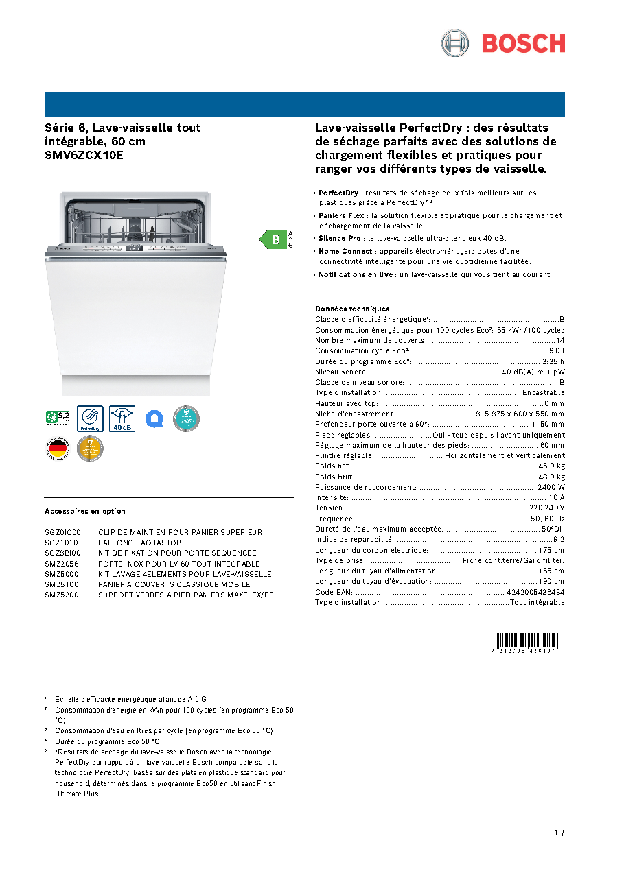 Fiche technique fournisseur