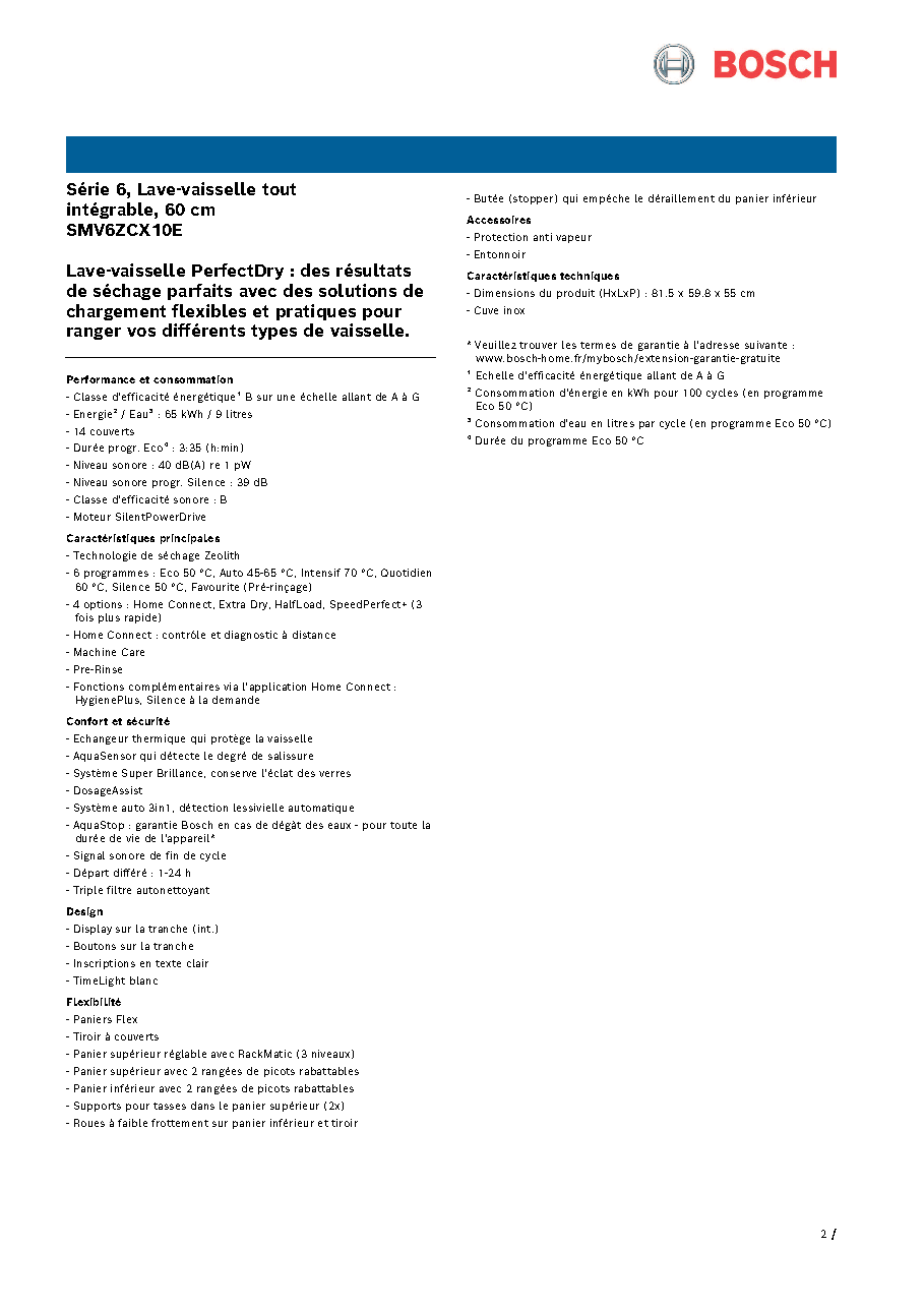 Fiche technique fournisseur