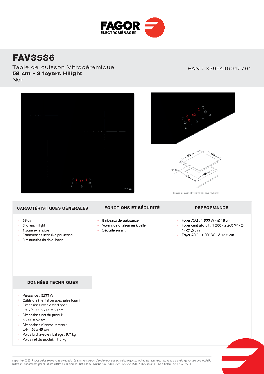 Fiche technique fournisseur