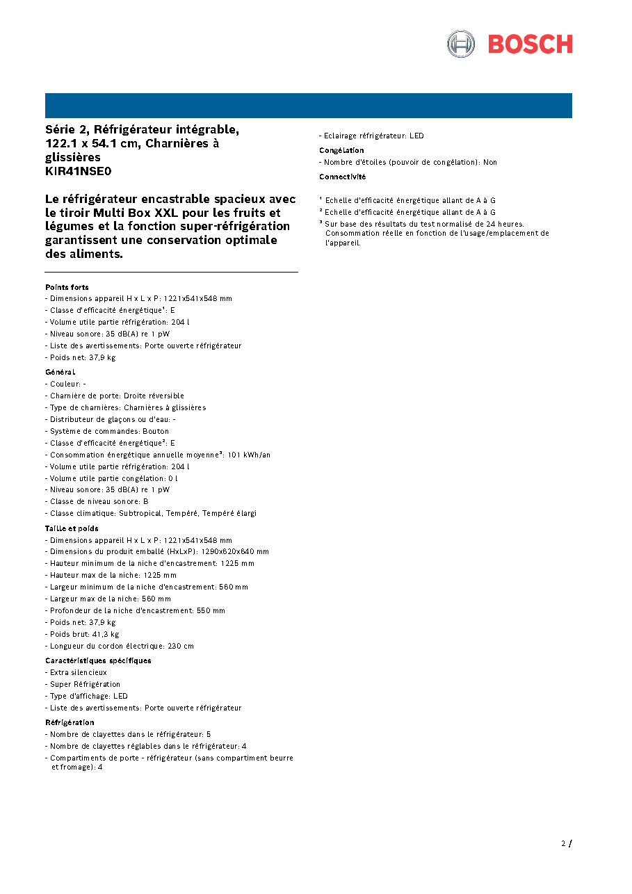 Fiche technique fournisseur