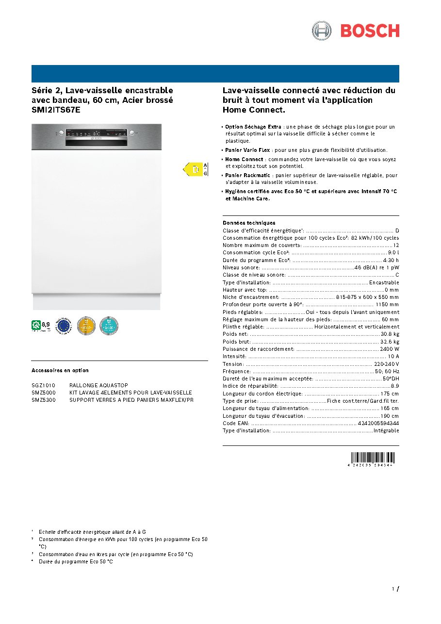 Fiche technique fournisseur