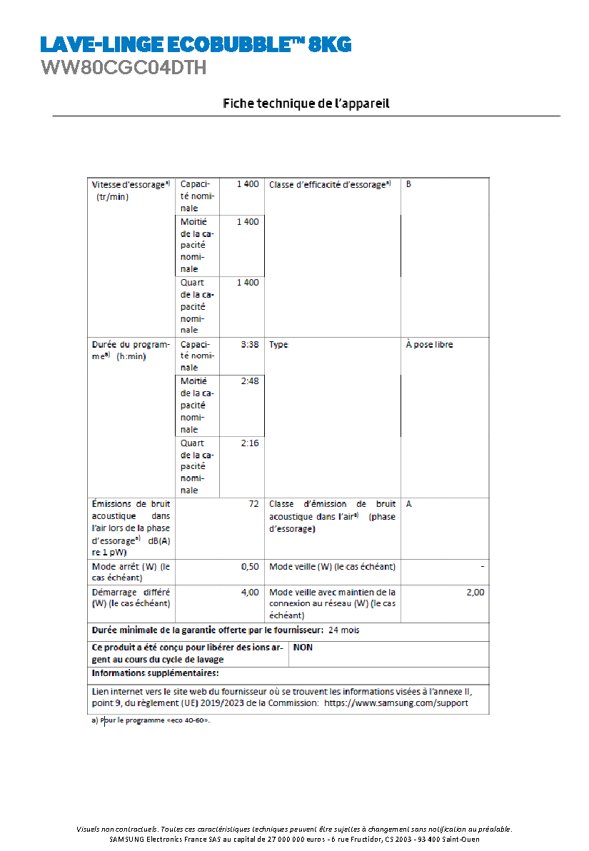 Fiche technique fournisseur