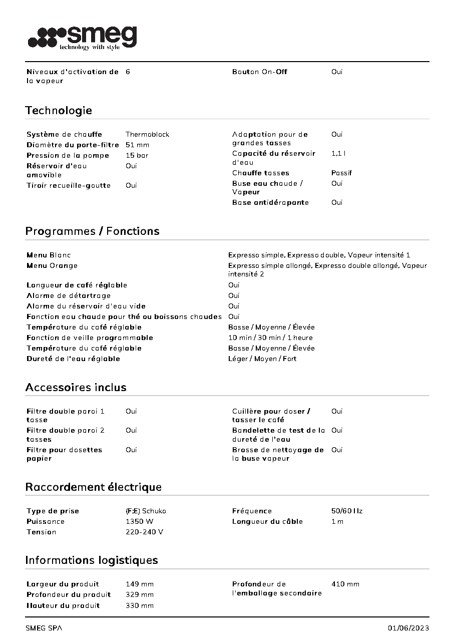 Fiche technique fournisseur
