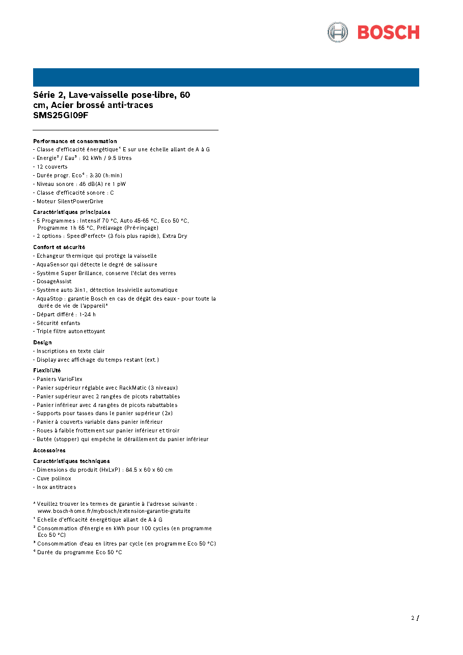 Fiche technique fournisseur