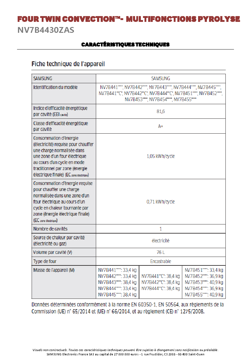 Fiche technique fournisseur