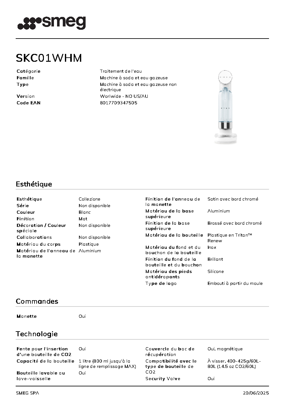 Fiche technique fournisseur