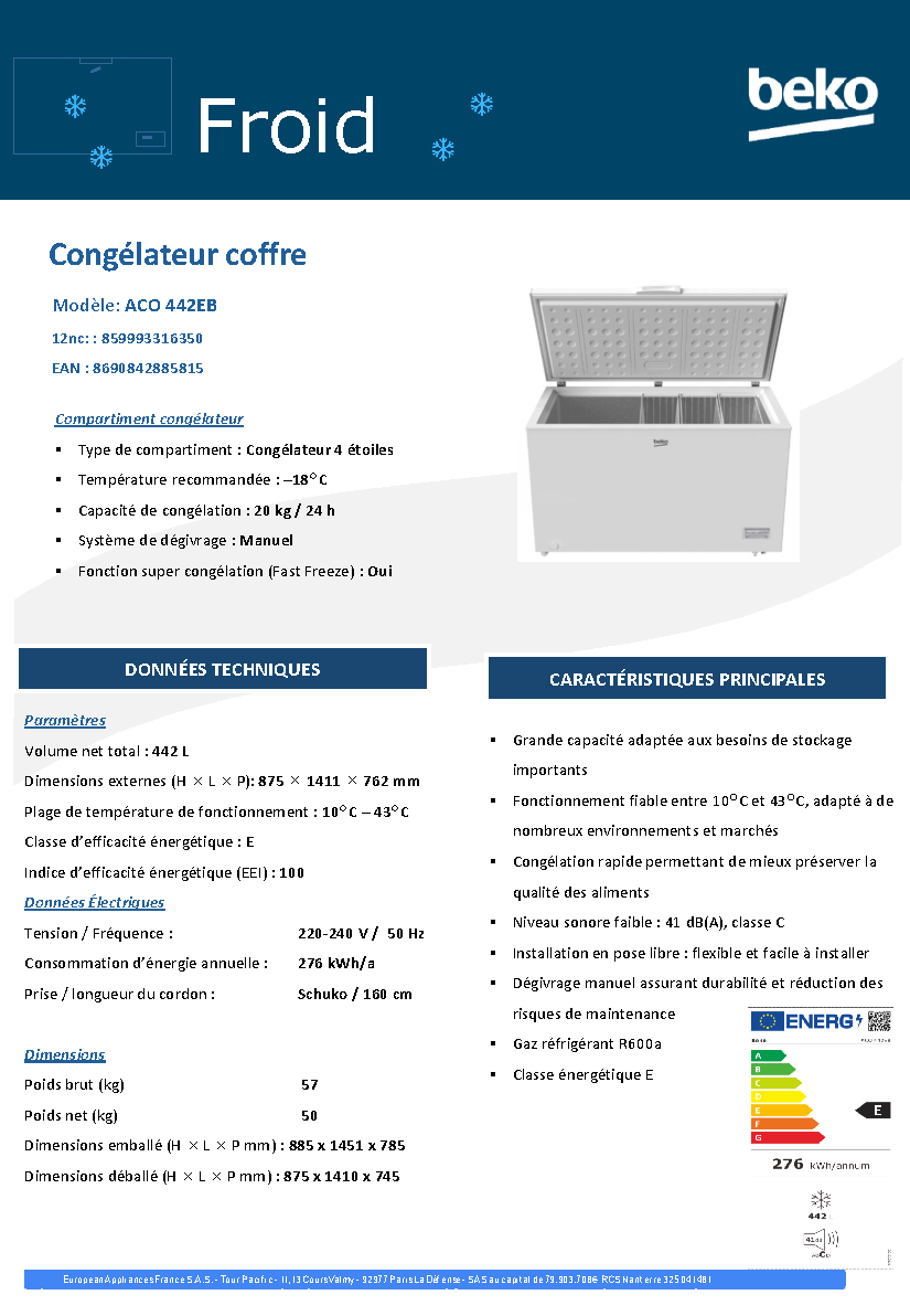 Fiche technique fournisseur