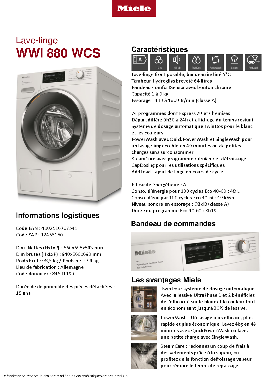 Fiche technique fournisseur