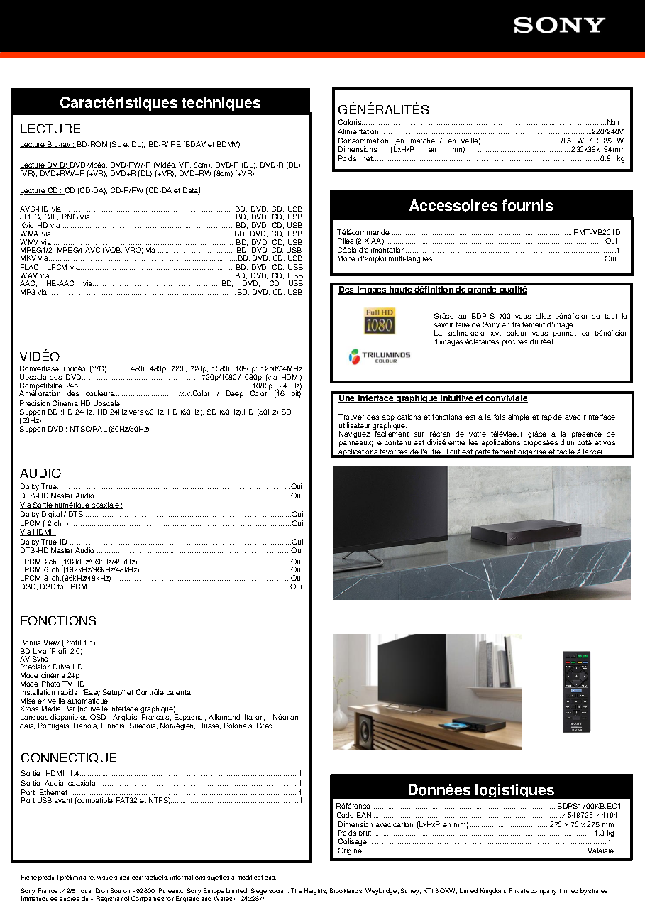 Fiche technique fournisseur