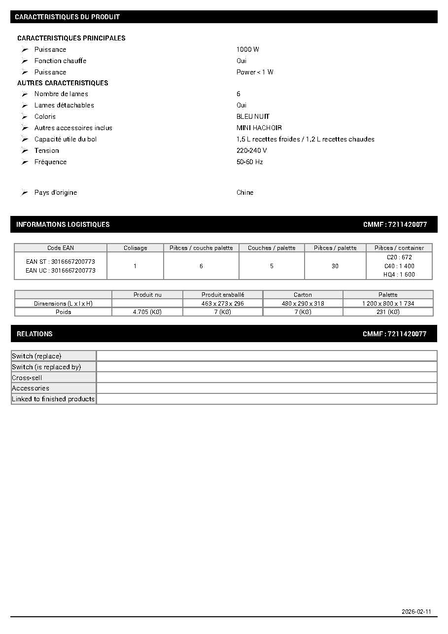 Fiche technique fournisseur