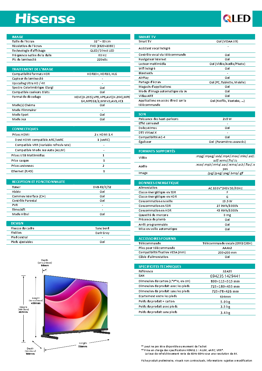 Fiche technique fournisseur