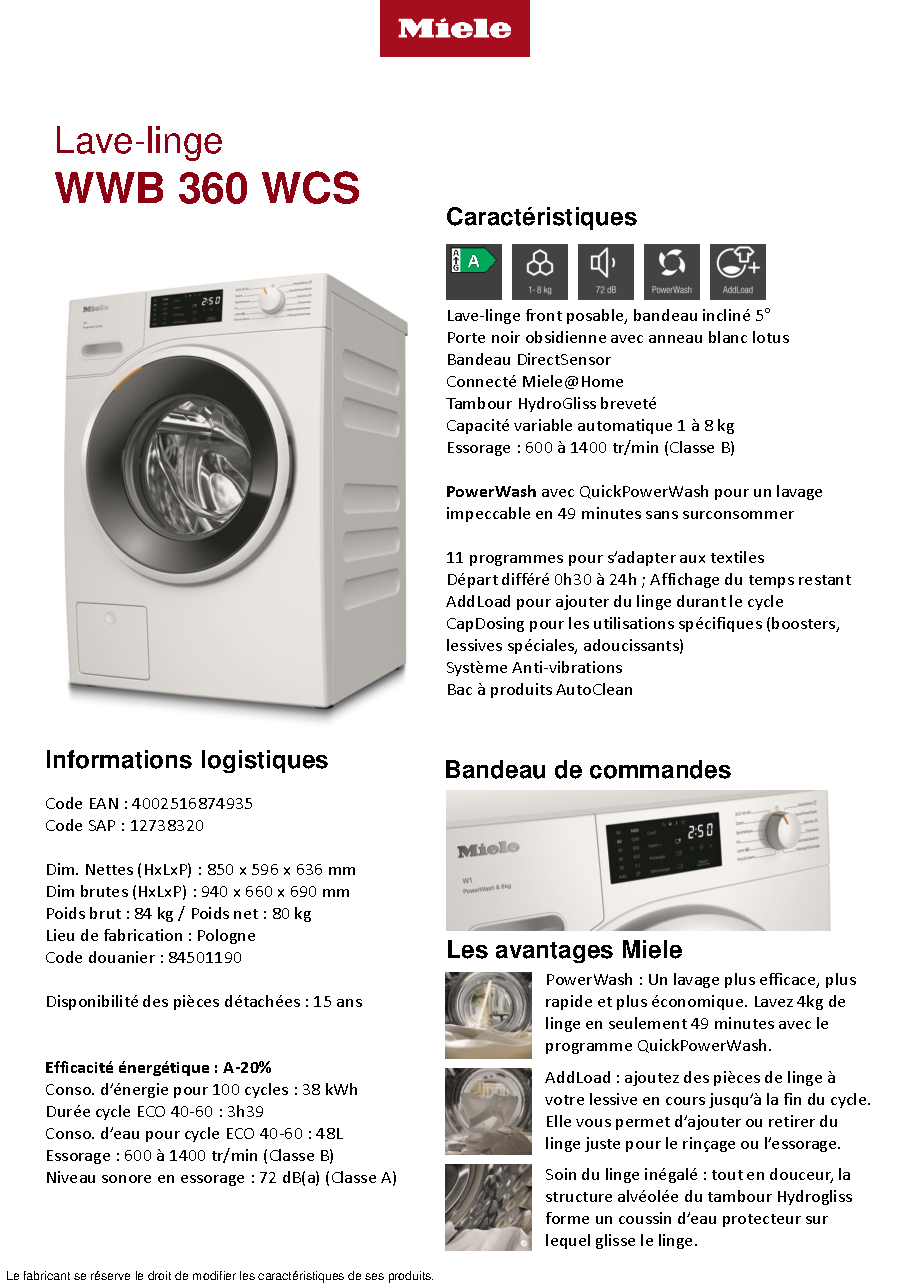 Fiche technique fournisseur
